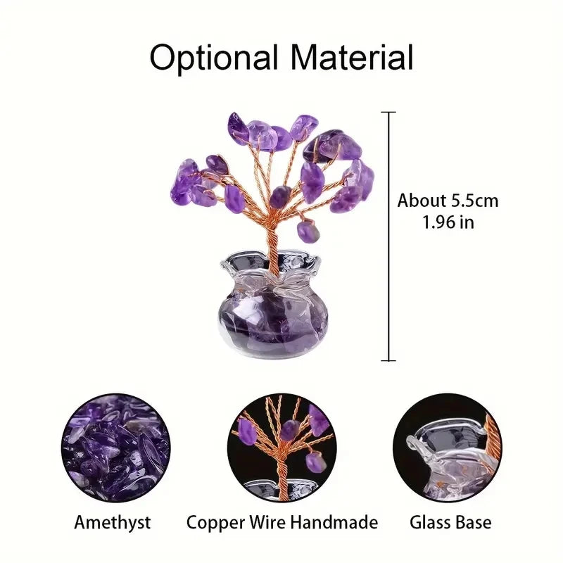 Natural Gemstone Mini Crystal Tree Bonsai Natural Stone Tabletop Decor,Home Office Luck Tree Home Ornaments  (GoldenCity)