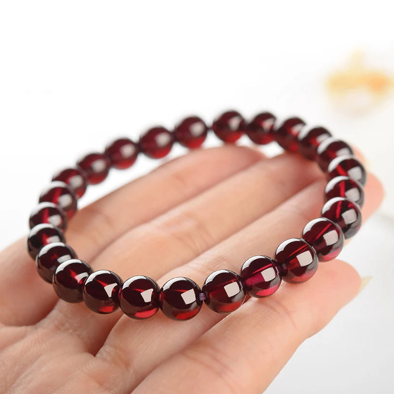 Natural Red Pomegranate Stone Bead Bracelet Women Man Dark Garnet Charm Bangles Yoga Meditation Friendship Gift Pulseras Mujer  (GoldenCity)