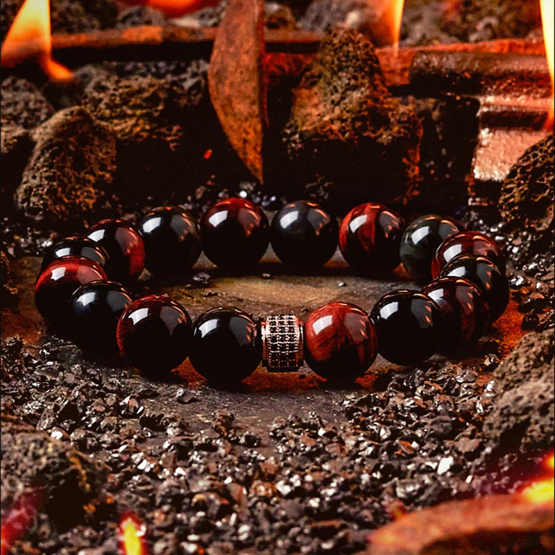 Hell Fire Series 5A Natural Red Yellow Tiger Eye Stone Bead Bracelet Male Female Obisidain Yoga Meditation Reiki Healing Jewelry  (GoldenCity)