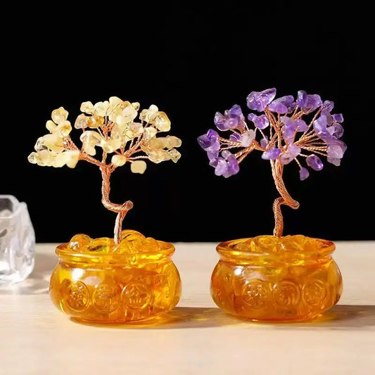 Lucky Citrine Tree of Life Crystal Feng Shui Money Tree Decor, Spiritual Gift for Women Mom, Perfect Birthday Present, Home Offi  (GoldenCity)