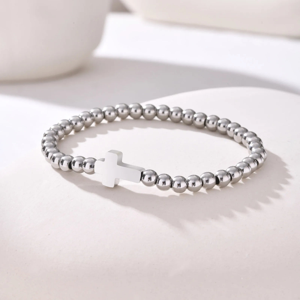 Women Cross Bracelets, Gold Plated Stainless Steel Beads Beaded Bracelets, Fashion Stackable Wristband,Faith Christ Jewelry  (GoldenCity)