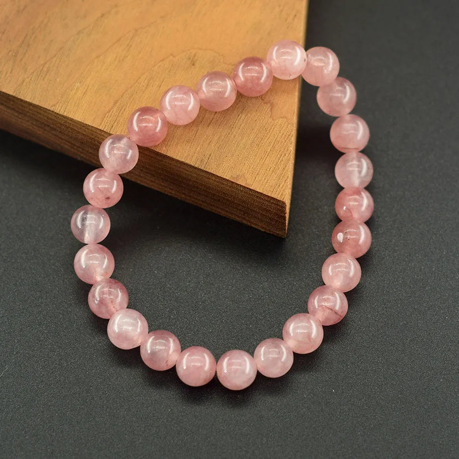 5A Quality Real Natural Brazil Strawberry Crystal Quartz Bracelet Women Promote Sweet Emotions between Partners Gift for Lover  (GoldenCity)