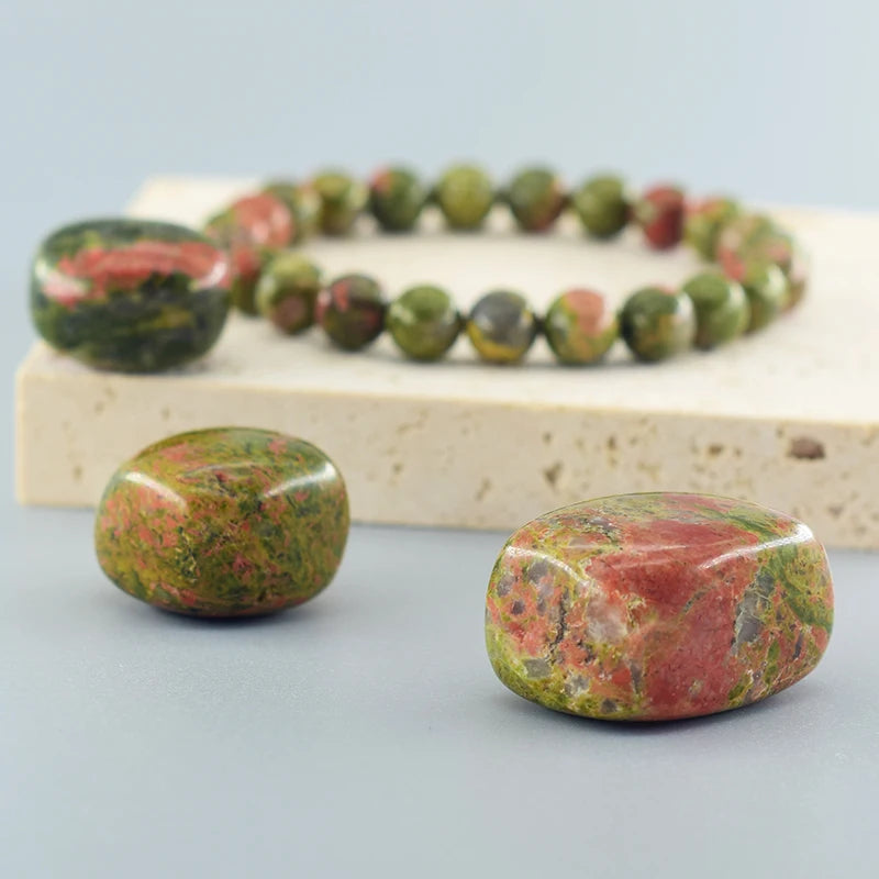 Natural Unakite Jasper Stone Real Crystal Quartz Bead Bracelet for Women Men Round Shape Pulsera Wristband Jewelry Birthday Gift  (GoldenCity)
