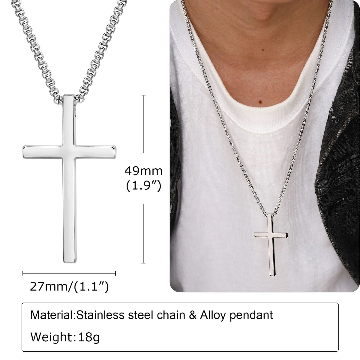 Cross Necklace for Men Women, Silver Color Plain Alloy Metal Cross Pendant Collar with Stainless Steel Box Chain  (GoldenCity)