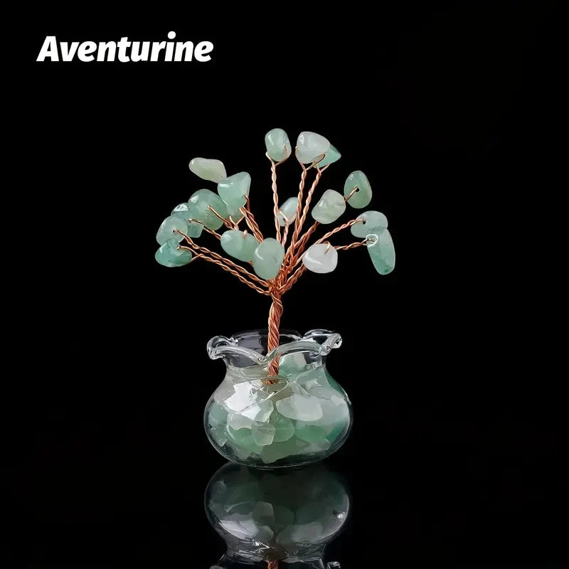 Natural Gemstone Mini Crystal Tree Bonsai Natural Stone Tabletop Decor,Home Office Luck Tree Home Ornaments  (GoldenCity)