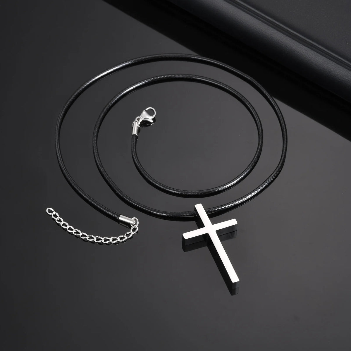 Minimalist Stainless Steel Cross Necklaces,Simple Thick Metal Pendant with Adjustable Black Rope Chain,Mens Religon Jewelry  (GoldenCity)