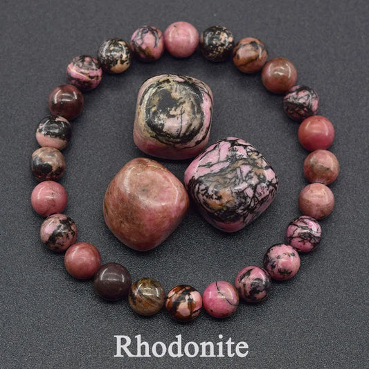 Natural Rhodonite Beaded Bracelets Men Women Energy Stone Beads Stretch Bracelets Yoga Healing Gem Beads Bangle Jewelry Gifts  (GoldenCity)