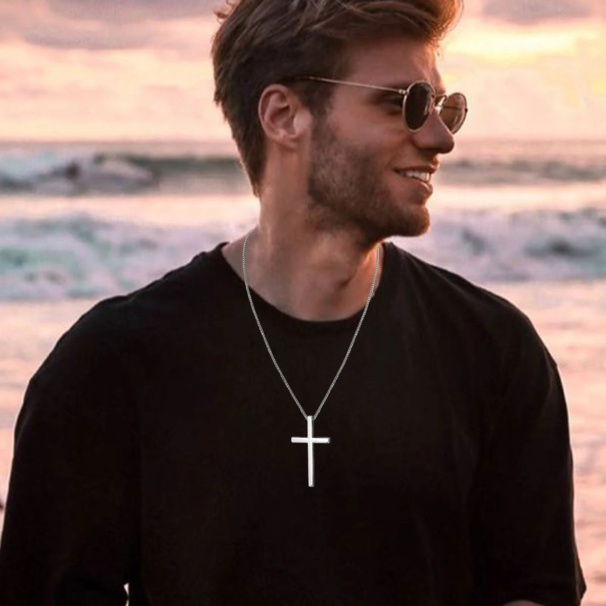 Unisex Box Chain Cross Necklaces, Men Women Stainless Steel Chain with Alloy Cross Pendant, Religious Faith Cross Necklace  (GoldenCity)