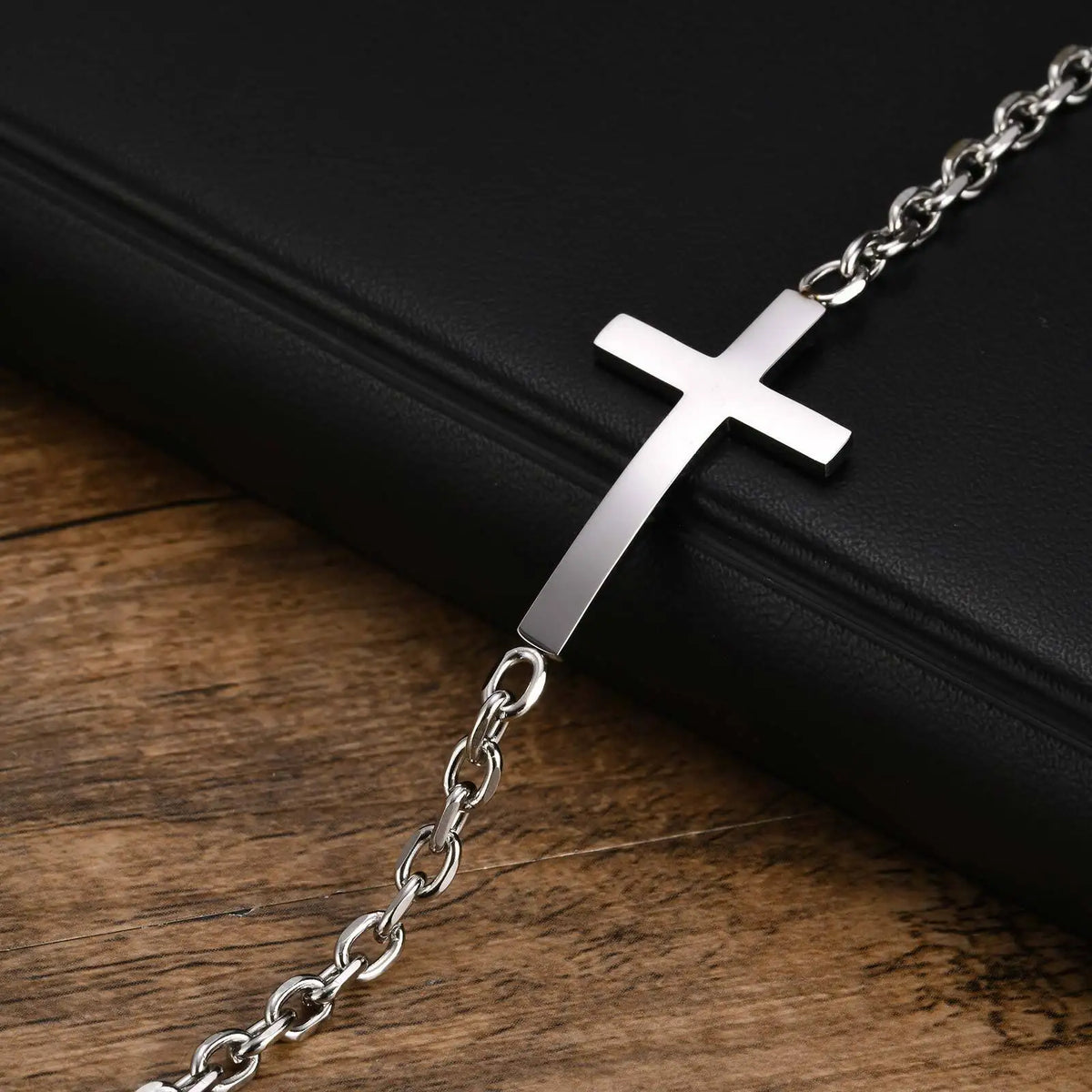 Stainless Steel Mens Cross Bracelets, Adjustable Rolo Link Chain Wristband, Christ Faith Jewelry Gift  (GoldenCity)