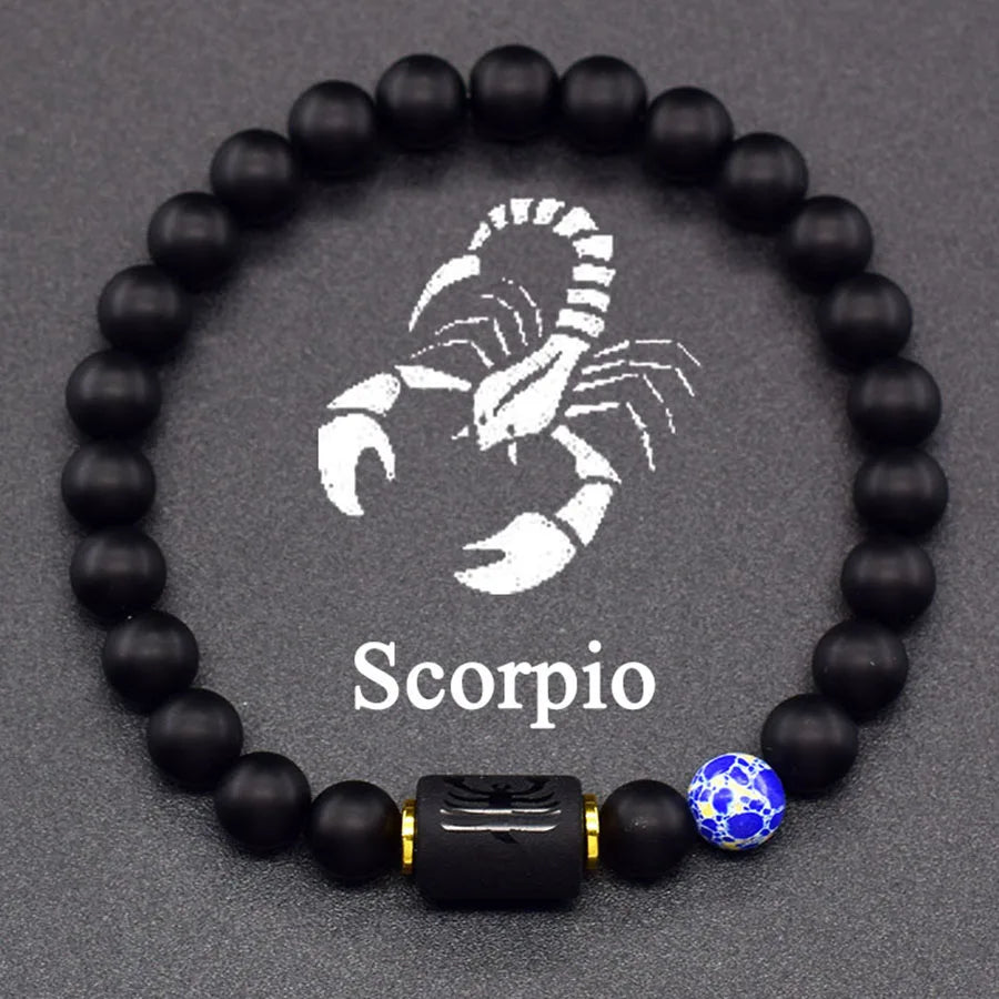 12 Zodiac Sign Bracelet Homme Constellation Bangle Natural Yellow Tiger Eye Stone Hematite Cancer Virgo Leo Libra Bracelet Women  (GoldenCity)