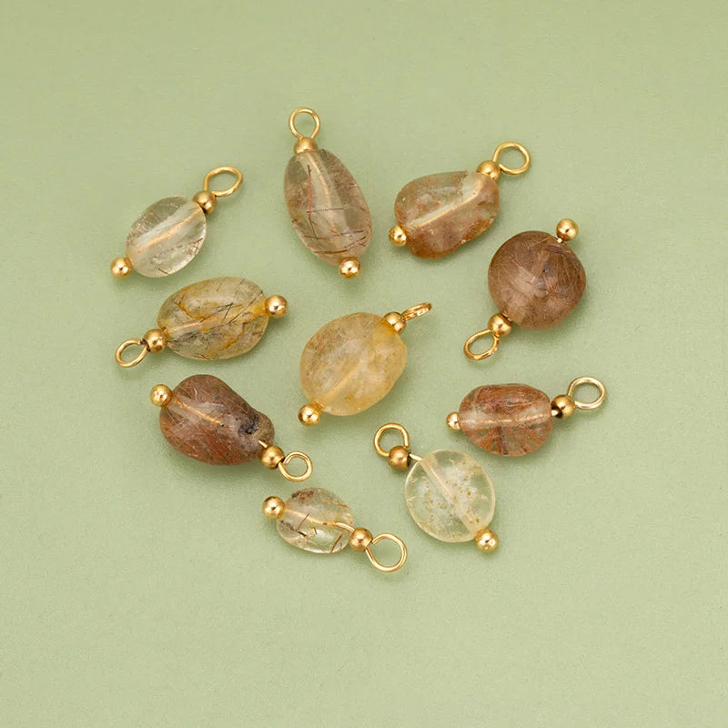 10pcs High Quality Handmade Golden Plated Natural Stones Charms Pendants Diy Jewelry Accessories  (GoldenCity)