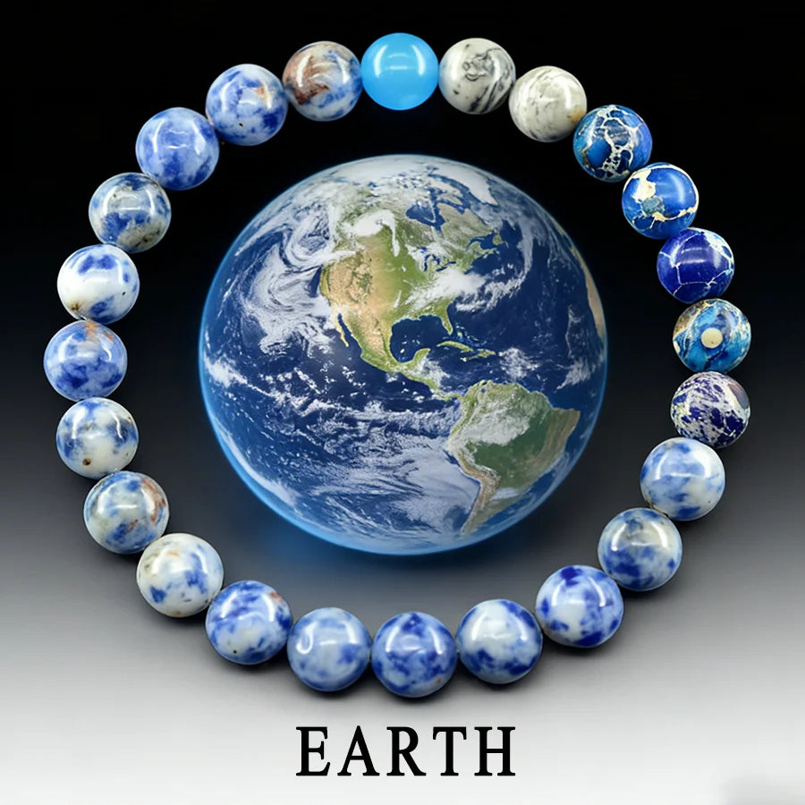 Solar System Eight Major Planets Moon Bracelet Made of Natural Stone Bead Bangle Black Labradorite Stone Gift for Astronomy Kids  (GoldenCity)