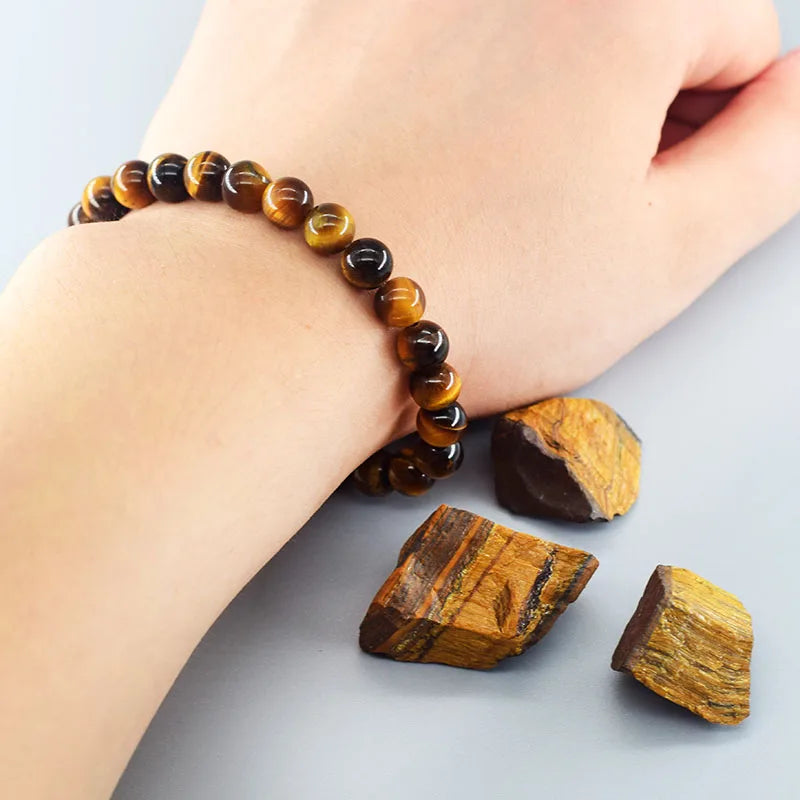 5A Natural Tiger Eye Bracelets Men Women Charm Natural Stone Jewelry Health Protection Soul Healing Couple Crystal Bead Bracelet  (GoldenCity)