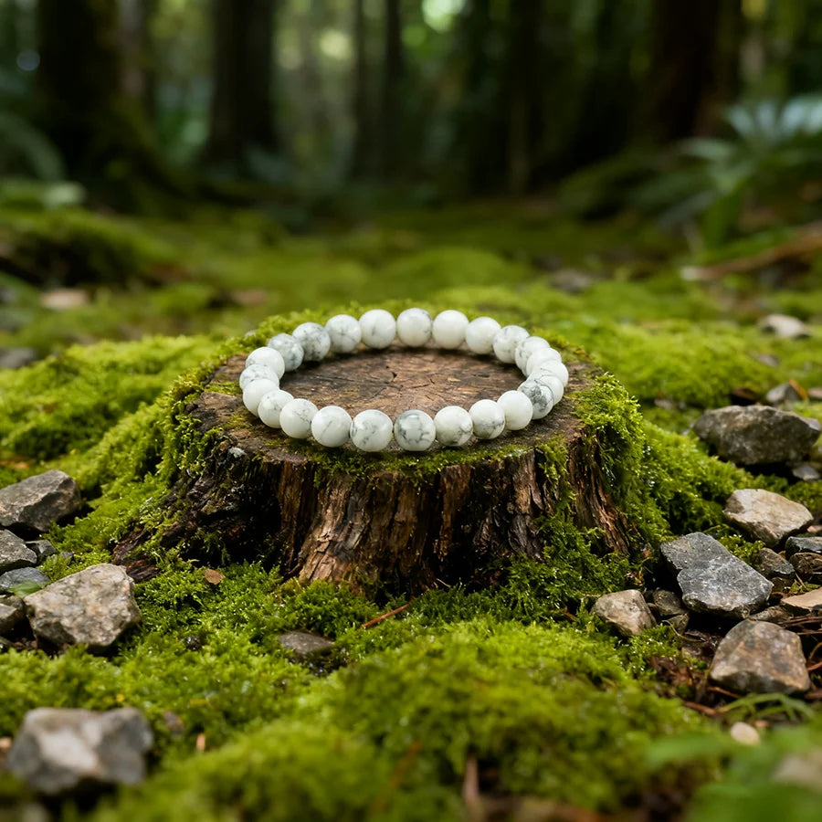 Natural White Howlite Stone Bracelet Women Men Stretch White Turquoise Bead Jewelry Adult Mind-Body Harmony Gift One Dollar Item  (GoldenCity)
