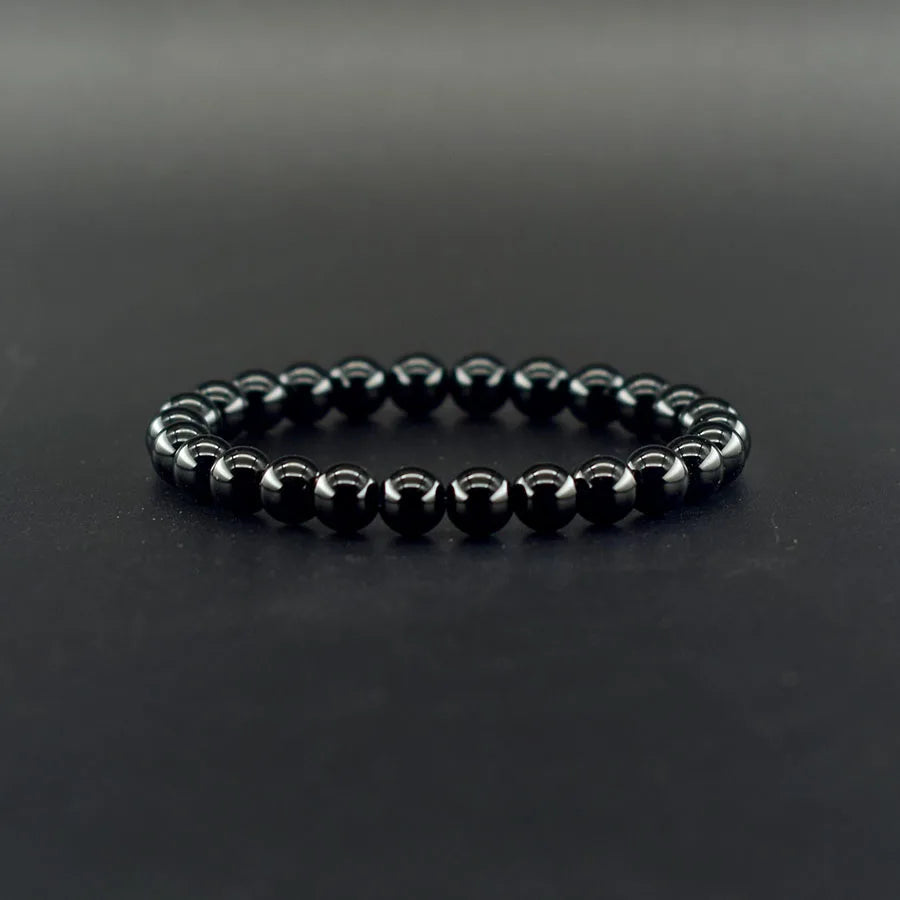 Classic Black Obsidian Onyx Bead Bracelet for Men Natural Stone Shiny Black Obisidian Handmade Bracelet Ward off Evil Jewelry  (GoldenCity)
