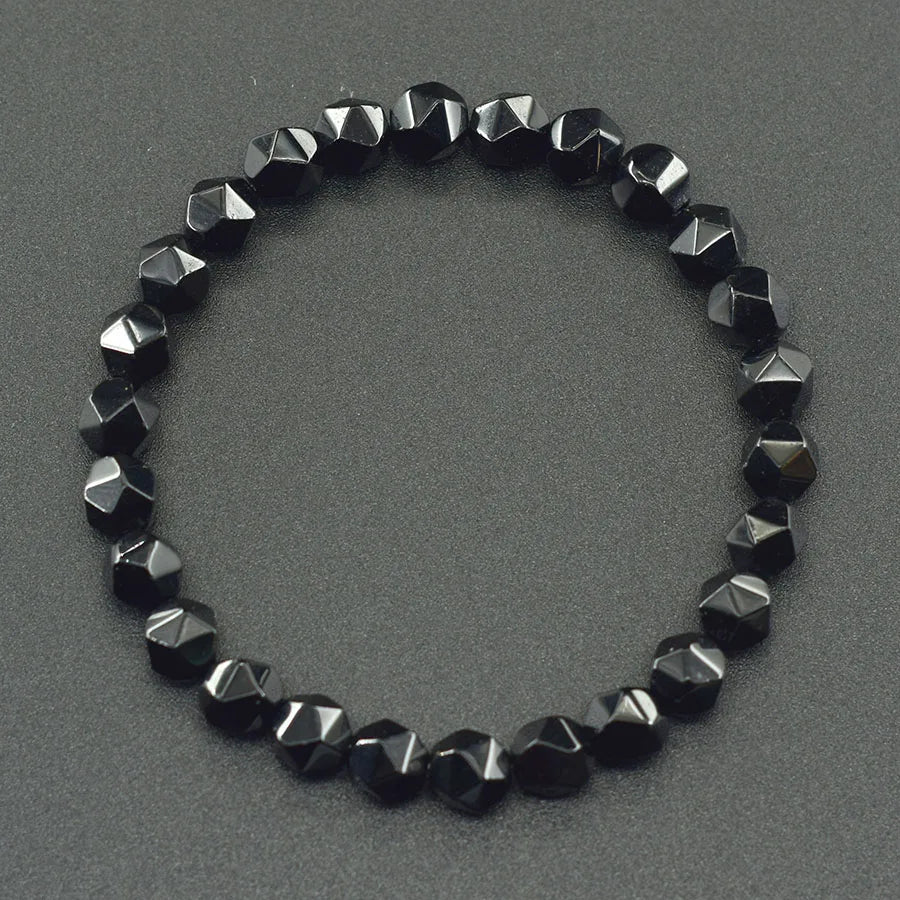 Irregular Black Obsidian Onyx Bracelet for Men Natural Shiny Black Obsidian Handmade Bangle Yoga Meditation Jewelry Wholesale  (GoldenCity)
