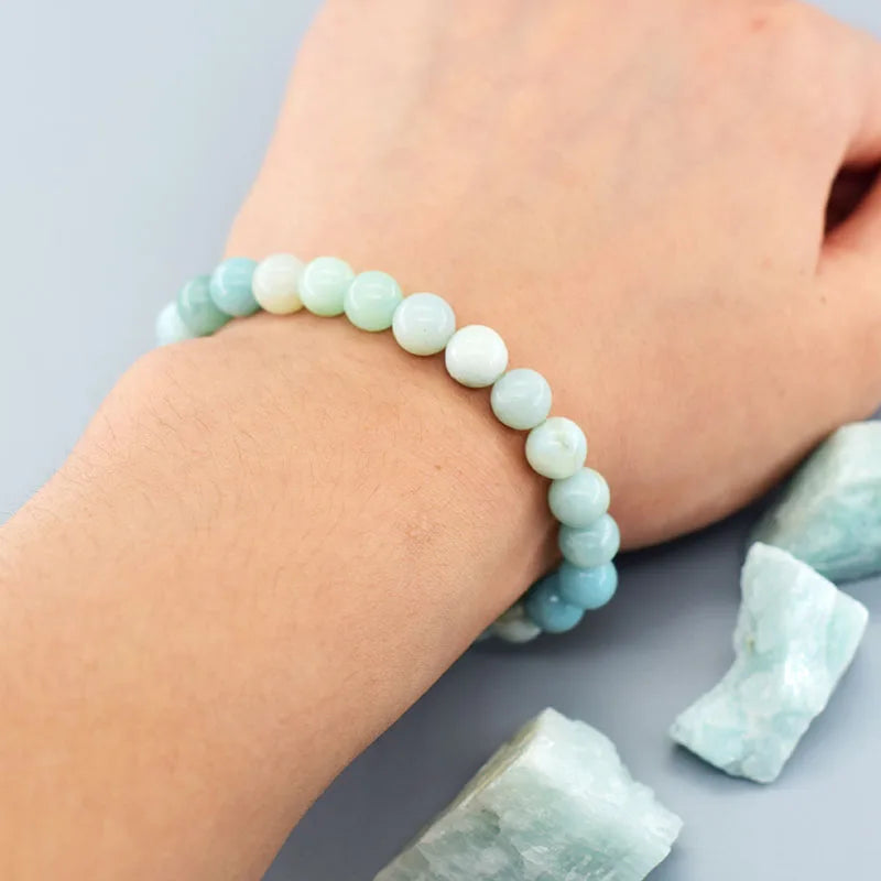 Natural Amazonite Beads Bracelets Men Women Original Stone Handmade Bracelet Yoga Meditation Purify the Soul Couple Jewelry Gift  (GoldenCity)