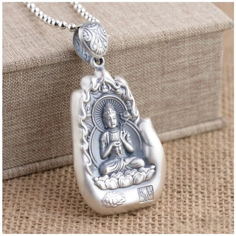 Retro Eight Patronus Buddha Pendant Necklace For Men Jewelry Ethnic Trendy Silver 925 Chain Necklace Male Party Accessories Gift  (GoldenCity)