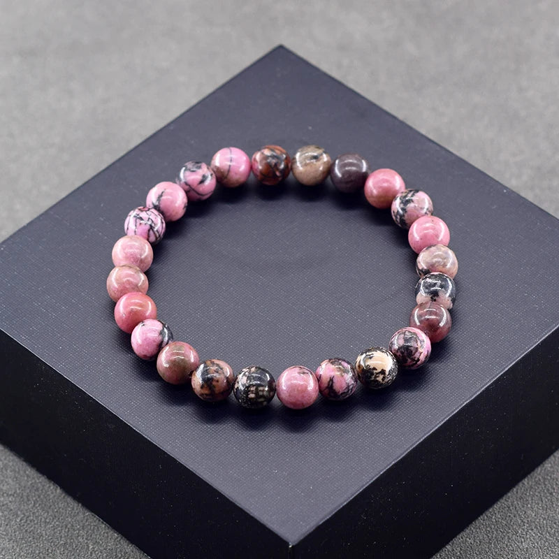 Natural  Rhodonite Stones Beads Bracelets for Women Reiki Yoga Bracelet Men Agate Quartzs Healing Bangle Wristband Jewelry Gift  (GoldenCity)