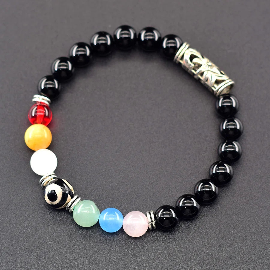 Tibetan Tianzhu Bracelet Colorful Natural Stone Beads Jewelry for Women Classic Black Obsidian Bangle Dispel Evil Spirits Gift  (GoldenCity)