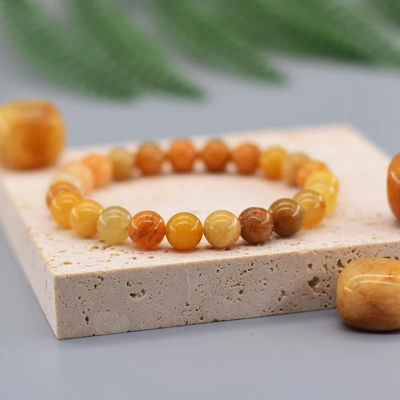 Real Natural Yellow Jade Round Beads Bracelet Women Natural Stone Crystal Amethyst Lapis Lazuli Gem Bracelet Men Gift for Lovers  (GoldenCity)