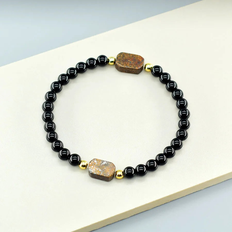 Natural Map Stone Beads Bracelet Men Women Regulate the Aura and Bring Good Luck Elastic Strand Jewelry for Kids Gift Wholesale  (GoldenCity)
