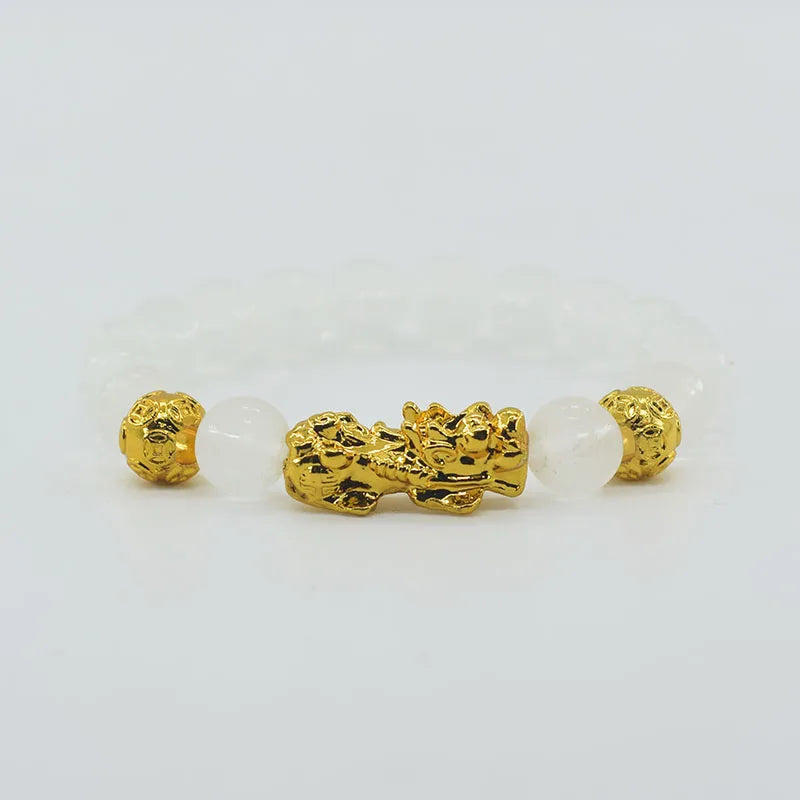 Pixiu Bracelet Feng Shui Wealth and Good Luck Bracelet Homme Wristband Gold Color Obisidian Stone Beads Black Six Character Gift  (GoldenCity)