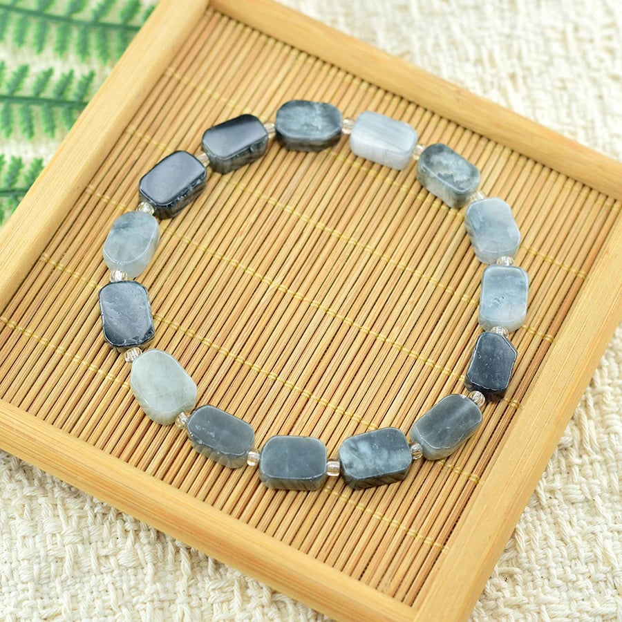 Natural Map Stone Beads Bracelet Men Women Regulate the Aura and Bring Good Luck Elastic Strand Jewelry for Kids Gift Wholesale  (GoldenCity)