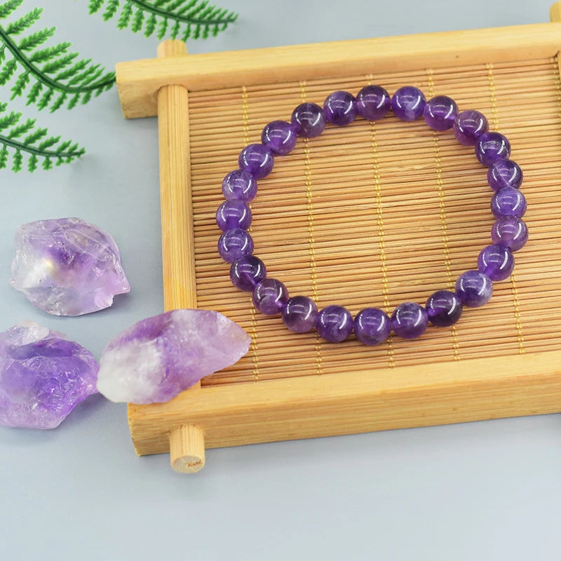 Amethyst Bracelet Made of Real Natural Crystal Beads Body-Purifying Geniune Amethyst Natural Stone Bracelets for Women Pulsera  (GoldenCity)