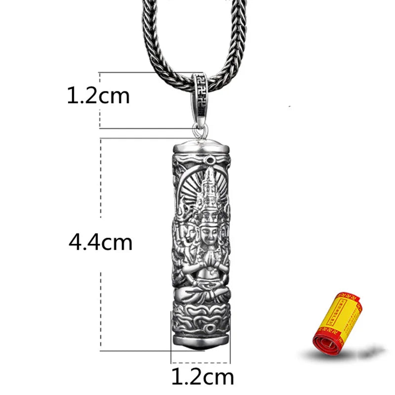 Tibetan Retro Buddha Shurangama Mantra Pendant Necklace For Men Jewelry Fashion Silver 925 Neck Chain Male Necklace Boy Birthday Gift  (GoldenCity)