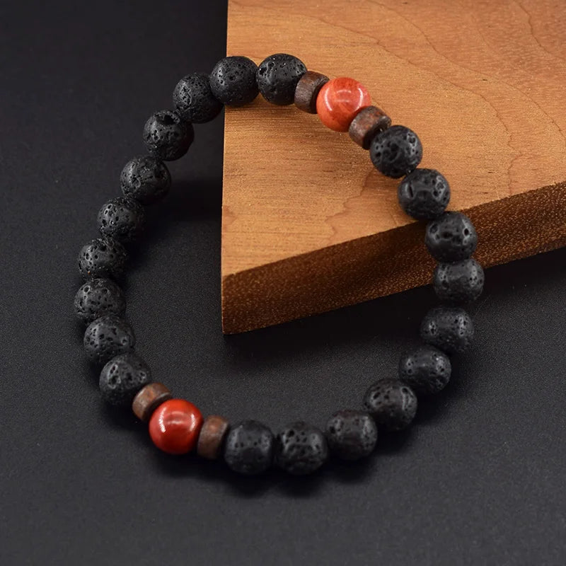 Natural Red Jasper Beads Stone Bracelet Women Natural Volcanic Lava Beads Jewelry for Men Yoga Meditation Energy Healing Gift  (GoldenCity)