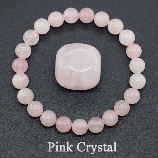 Natural Pink Rose Powder Crystal Quartz Natural Stone Stretch Bracelets Homme Purify the Soul Pulsera Jewelry Beads Lover Women  (GoldenCity)