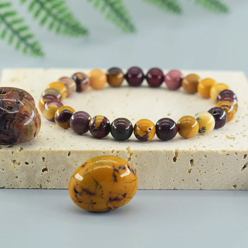 Natural Stone Mookaite Egg Yolk Round Bead Man Bracelet for Women Real Yolk Stone Bracelet Couple Jewelry Gift Pulsera Wholesale  (GoldenCity)
