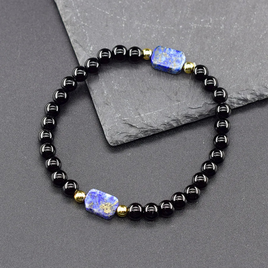 Natural Map Stone Beads Bracelet Men Women Regulate the Aura and Bring Good Luck Elastic Strand Jewelry for Kids Gift Wholesale  (GoldenCity)