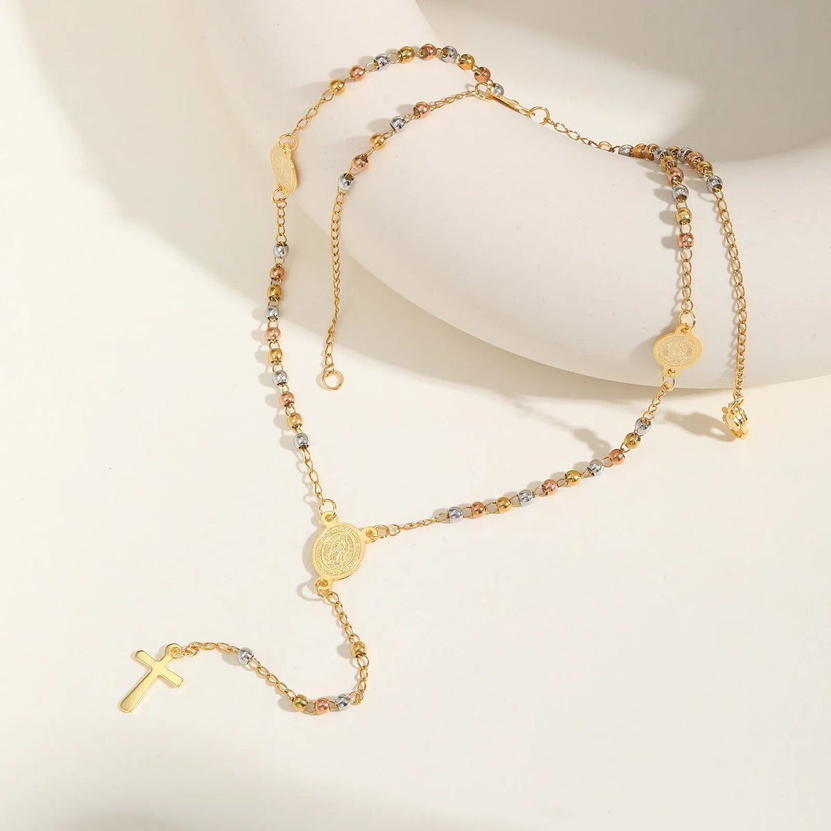 Stylish Stainless Steel Virgin Mary Necklaces, Multiple Beads Chain Cross Pendant, Long Sweater Chain Jewelry For Women  (GoldenCity)