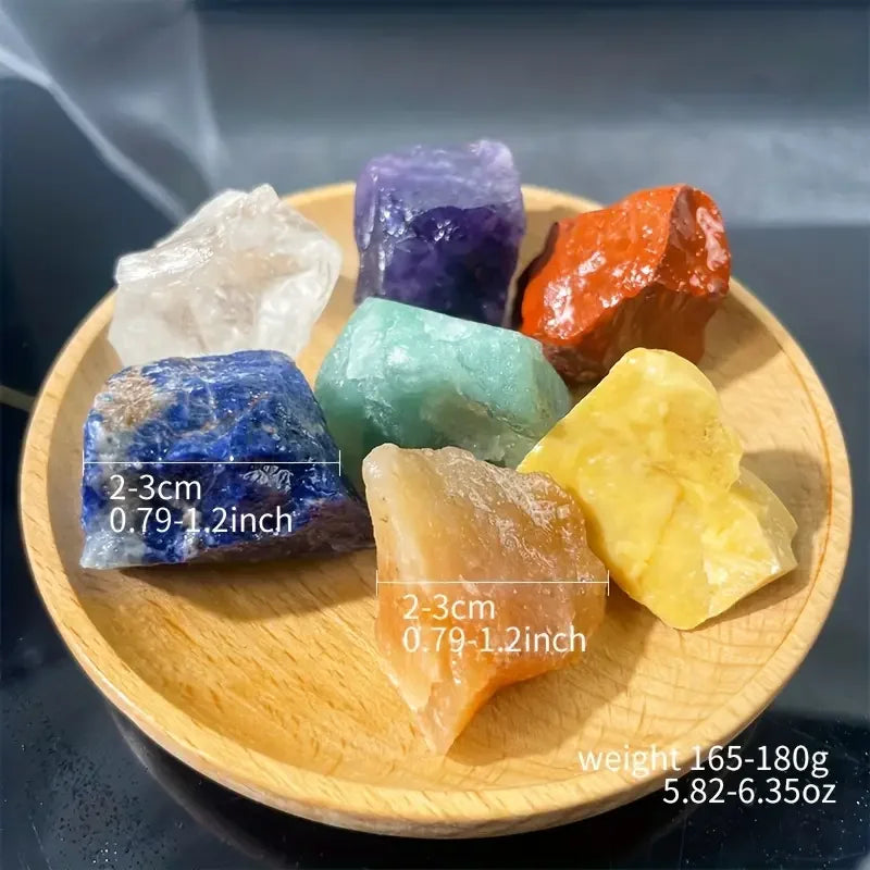 7pcs/set Crystal Rough 0.79-1.2" Natural Chakra Crystal Rough Healing Stone Amethyst Sunstone Yellow Aventurine Lapis Red Jasper  (GoldenCity)