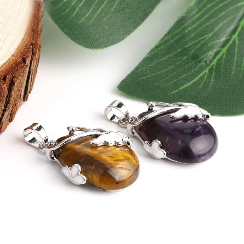 Vintage Wire Wrap Butterfly Gemstone Rose Quartz Amethyst Opalite Healing Crystal Pendant Necklace  (GoldenCity)
