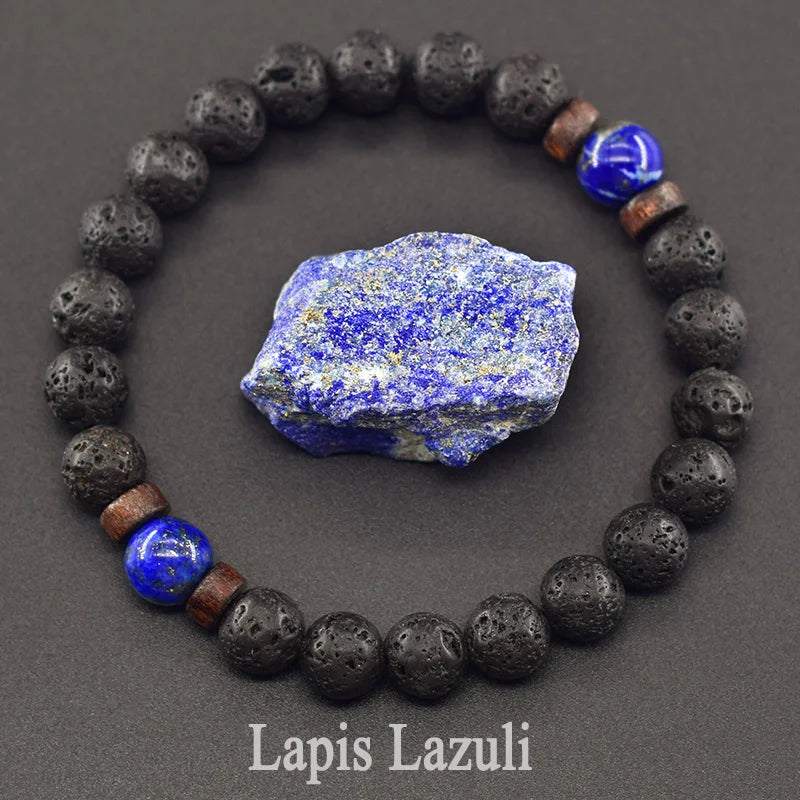 8mm Black Volcanic Beads Bracelet Men Natural Amehyst Crystal Bracelet for Women Body-Purfying Genuine Amethyst Natural Pulsera  (GoldenCity)