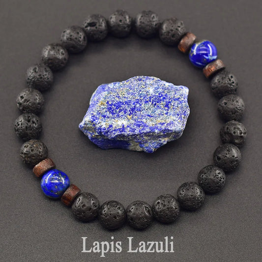 Real 5A Natural Lapis Lazuli Stone Beads Bracelet Homme Volcanic Lava Elastic High Quality Energy Healing Jewelry for Women Gift  (GoldenCity)