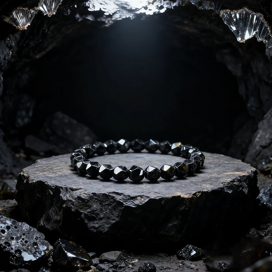 Irregular Black Obsidian Onyx Bracelet for Men Natural Shiny Black Obsidian Handmade Bangle Yoga Meditation Jewelry Wholesale  (GoldenCity)