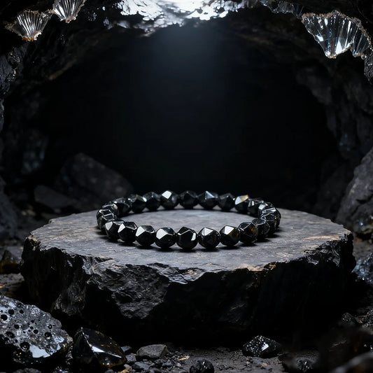 Irregular Black Obsidian Onyx Bracelet for Men Natural Shiny Black Obsidian Handmade Bangle Yoga Meditation Jewelry Wholesale  (GoldenCity)