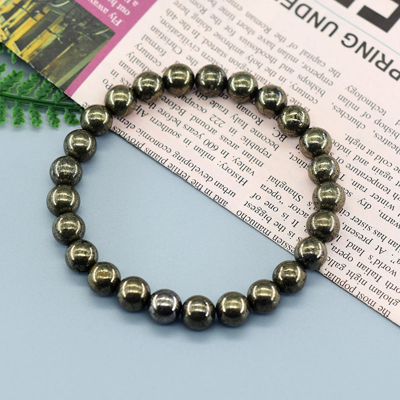 Original Natural Pyrite Energy Beads Bracelets Men Women Natural Hematite Bracelets Slimming Health Care Exquisite Jewelry Gift  (GoldenCity)