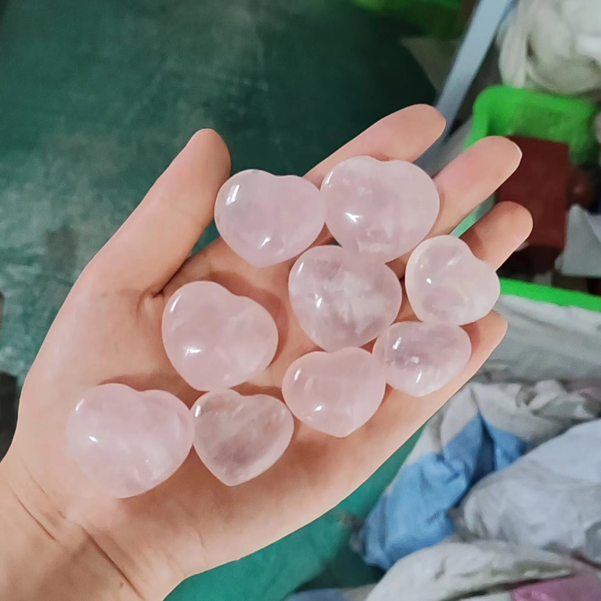 Natural Crystal Stone Love Heart Carving Reiki Healing Rose Quartz Decoration  (GoldenCity)