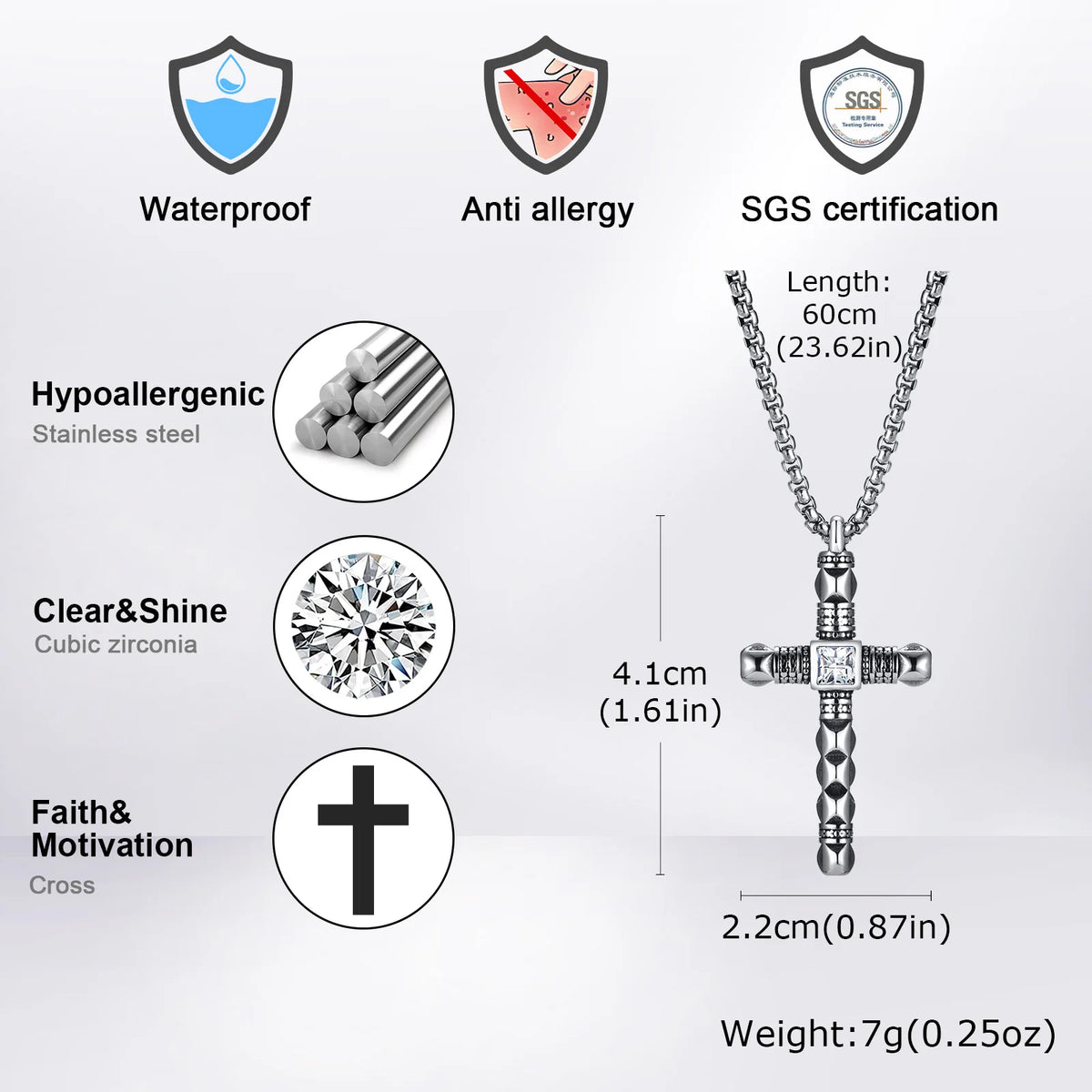Gothic Crucifix Cross Necklace for Men, Stainless Steel Punk Christian Religion Faith Collar Gift for Him  (GoldenCity)