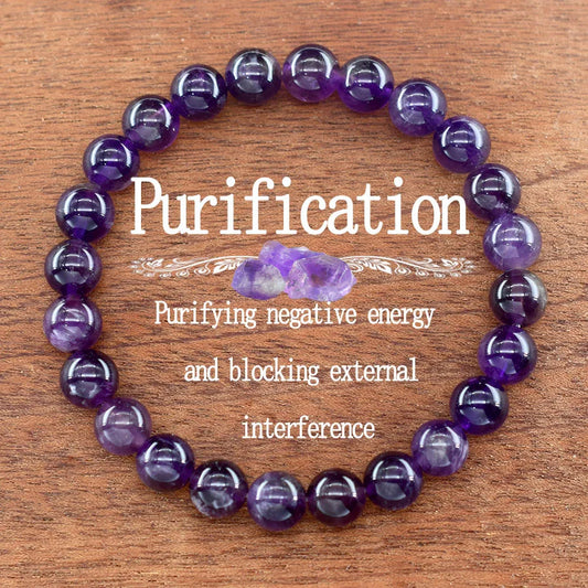 Natural Amethyst Quartz Crystal Bead Bracelet for Women Purifying Negative Energy Weight Loss Fatigue Pressure Yoga Jewelry  (GoldenCity)