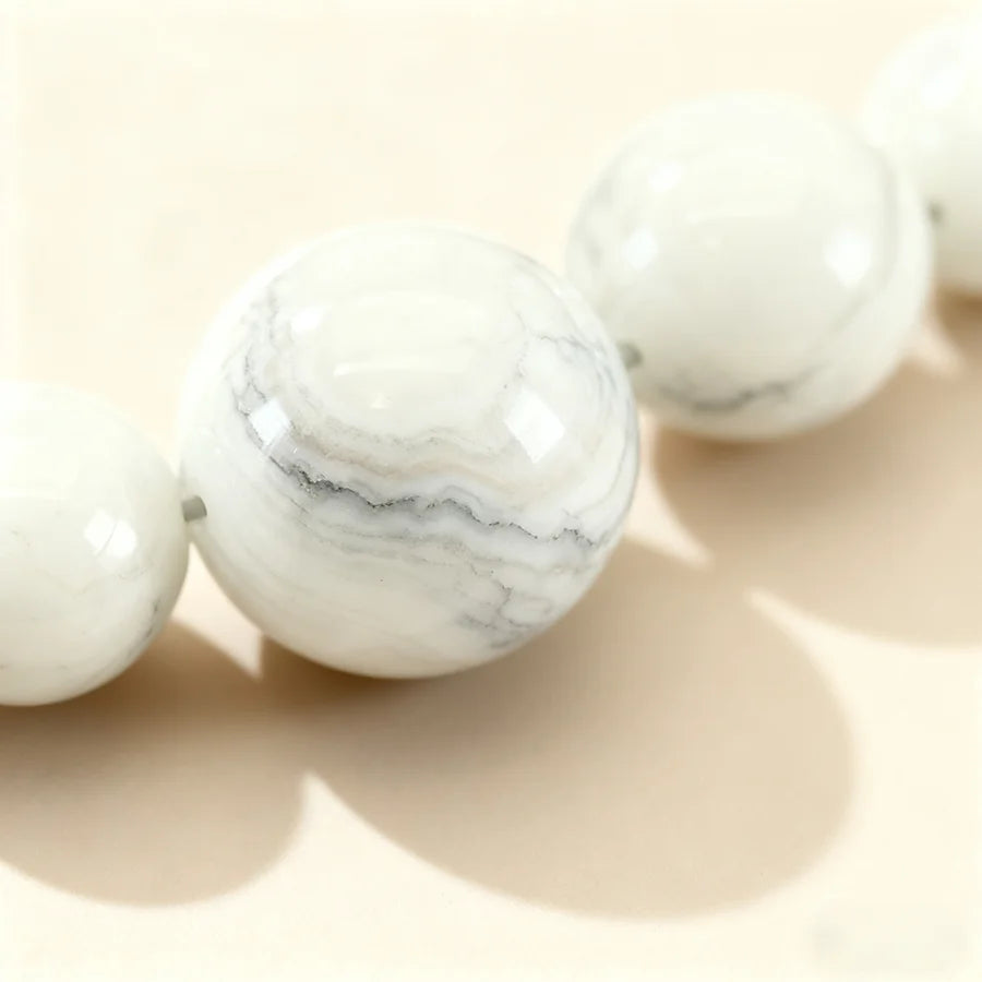 Natural White Howlite Stone Bracelet Women Men Stretch White Turquoise Bead Jewelry Adult Mind-Body Harmony Gift One Dollar Item  (GoldenCity)