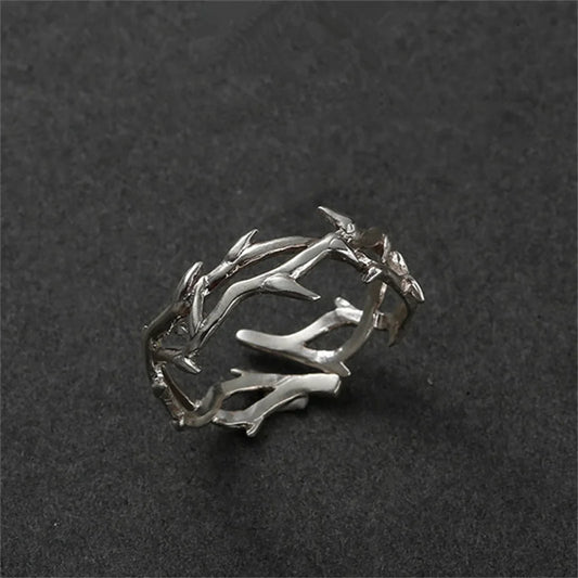 Personality Hollow Branches Ring Adjustable Men Index Finger Accessories Trendy 925 Sterling Silver Ring Male Jewelry  (GoldenCity)