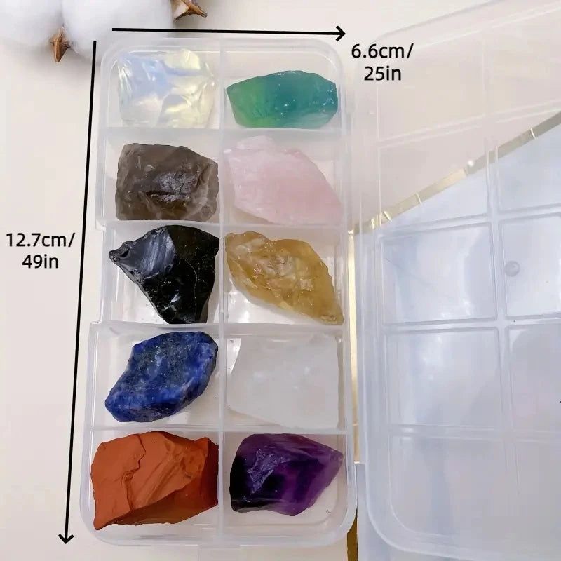 10PCs/Box Natural Crystal Rough Raw Set Energy Gemstones Rough Rocks And Mineral Chakra Stone With Box  (GoldenCity)
