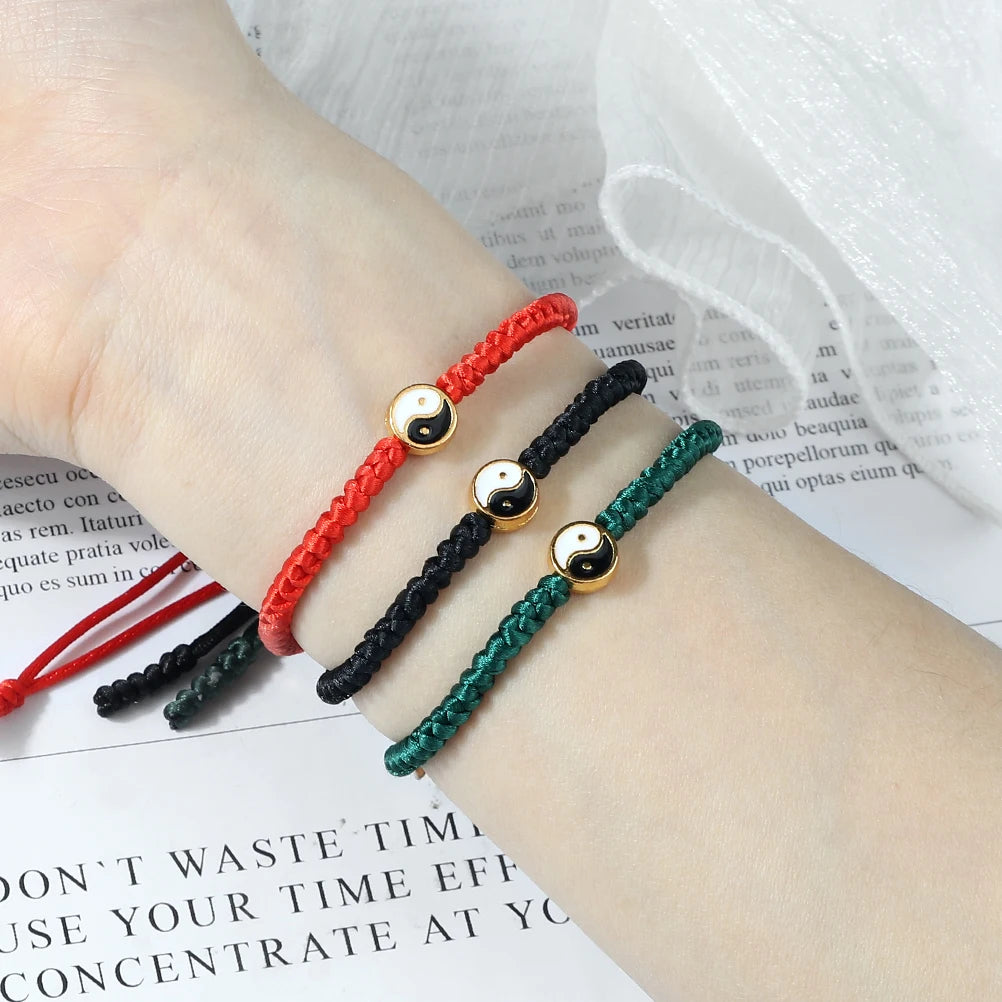 Mini Taichi Pendant Braided Bracelet Women Men Yinyang Balance Couple Bracelet&Bangles Chain Jewelry Vintage Pulsera Jewelry  (GoldenCity)