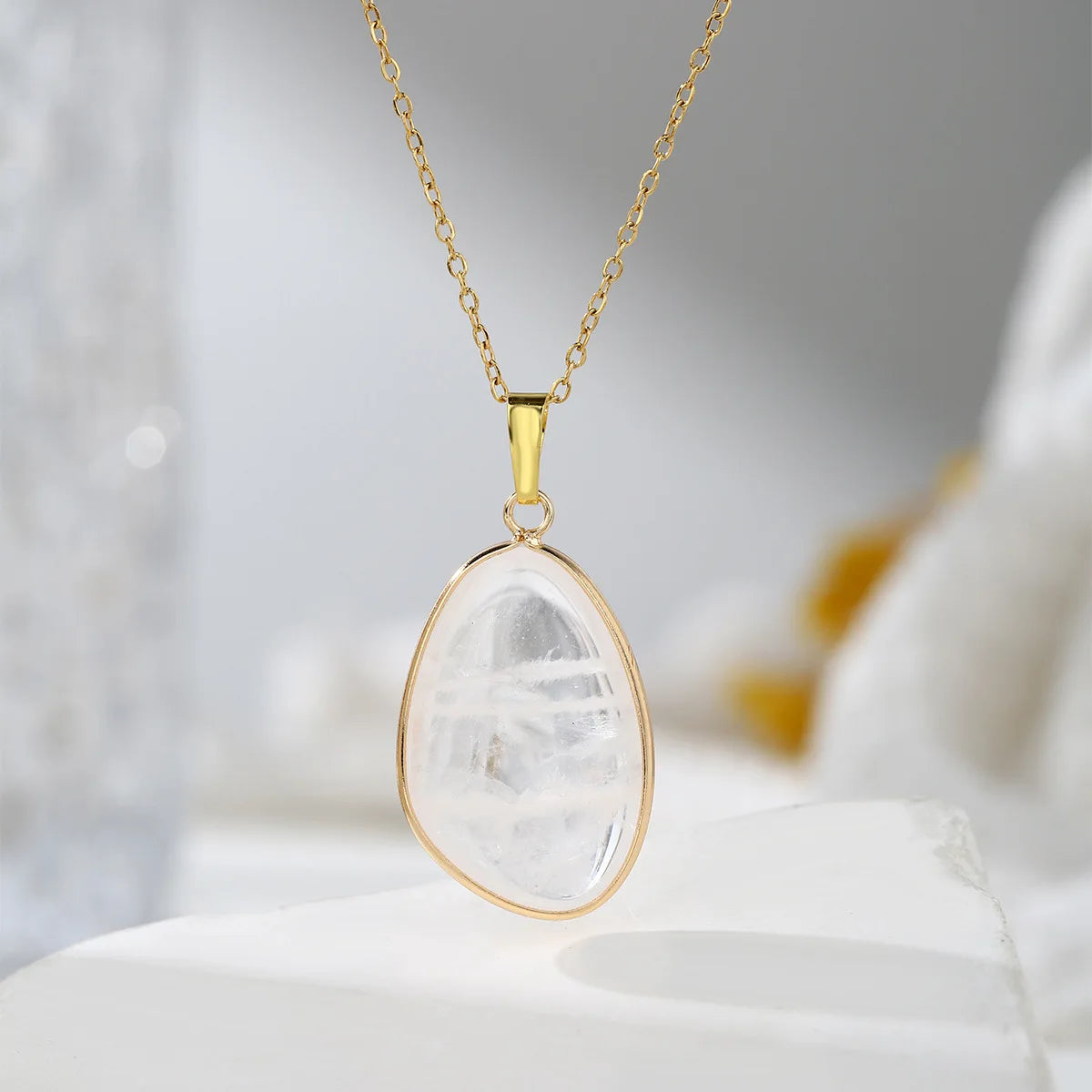 1pc Natural Stone Irregular Pendant Necklace Pink Crystal Amethyst Tiger Eye Necklace Pendant for Women Couple Jewelry Gift  (GoldenCity)